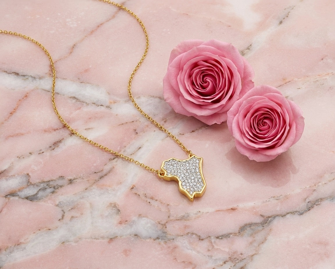Syria Map Crystal Gold Necklace