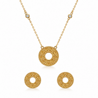 Golden Circle Pendant Necklace & Earrings Set