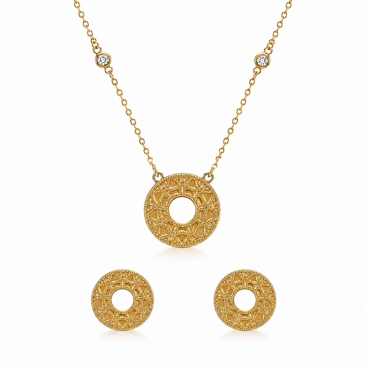 Golden Circle Pendant Necklace & Earrings Set
