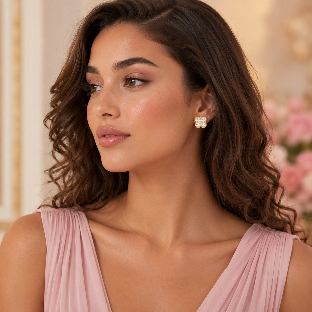 Four-Leaf Clover Zircon Stud Earrings