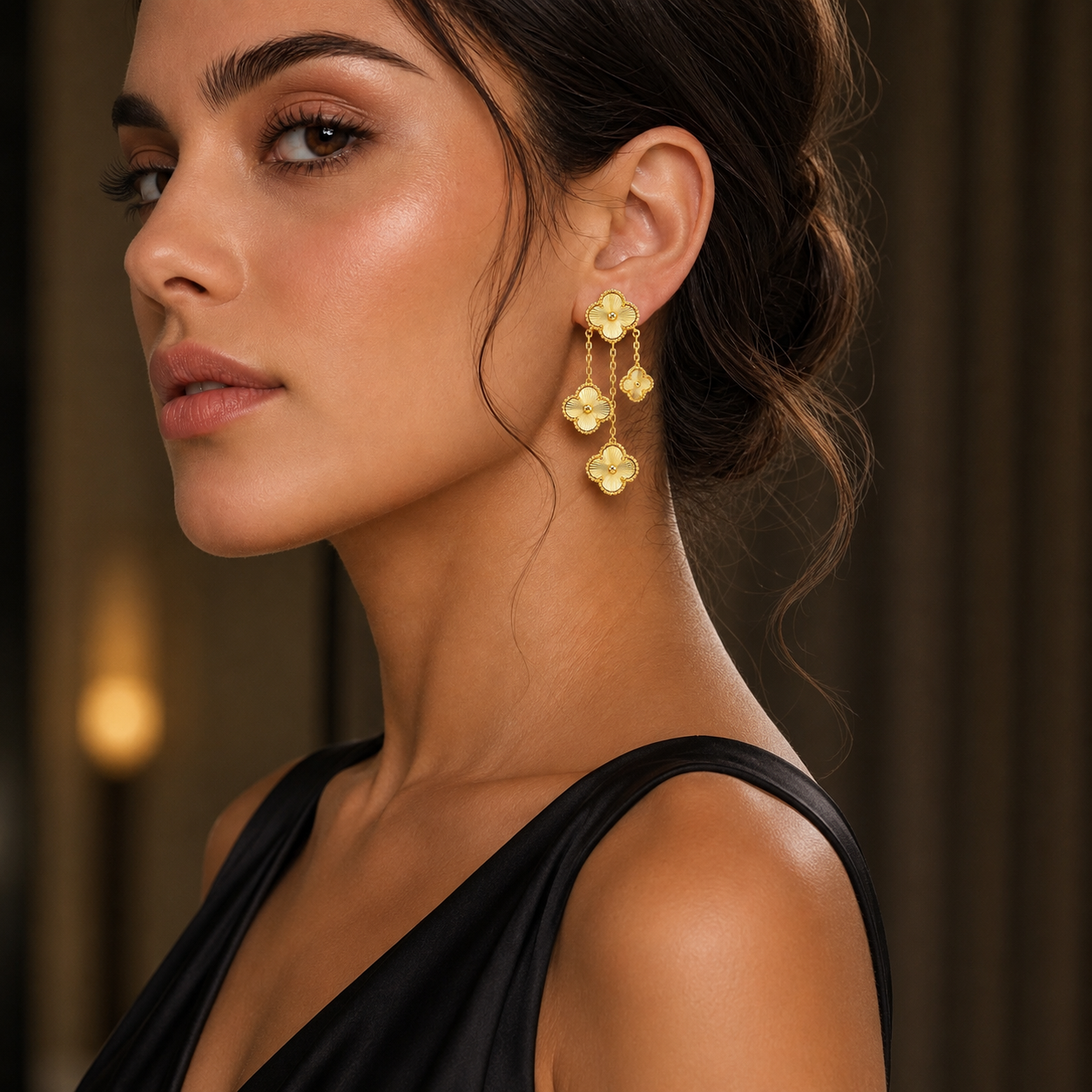 Golden Clover Cascade Earrings