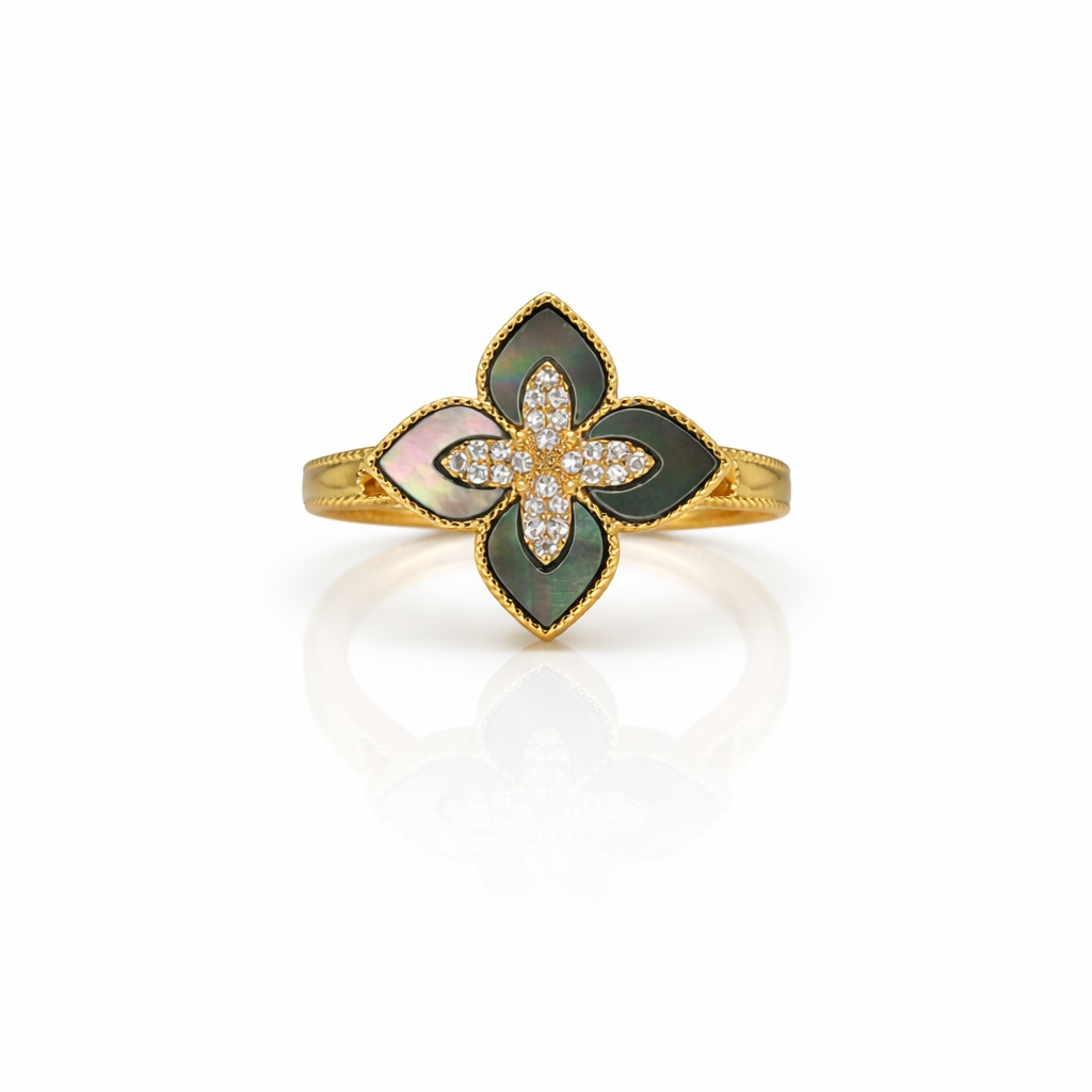 Noir Bloom Crystal Gold Ring