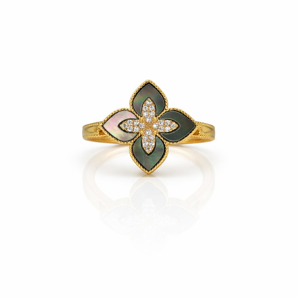 Noir Bloom Crystal Gold Ring