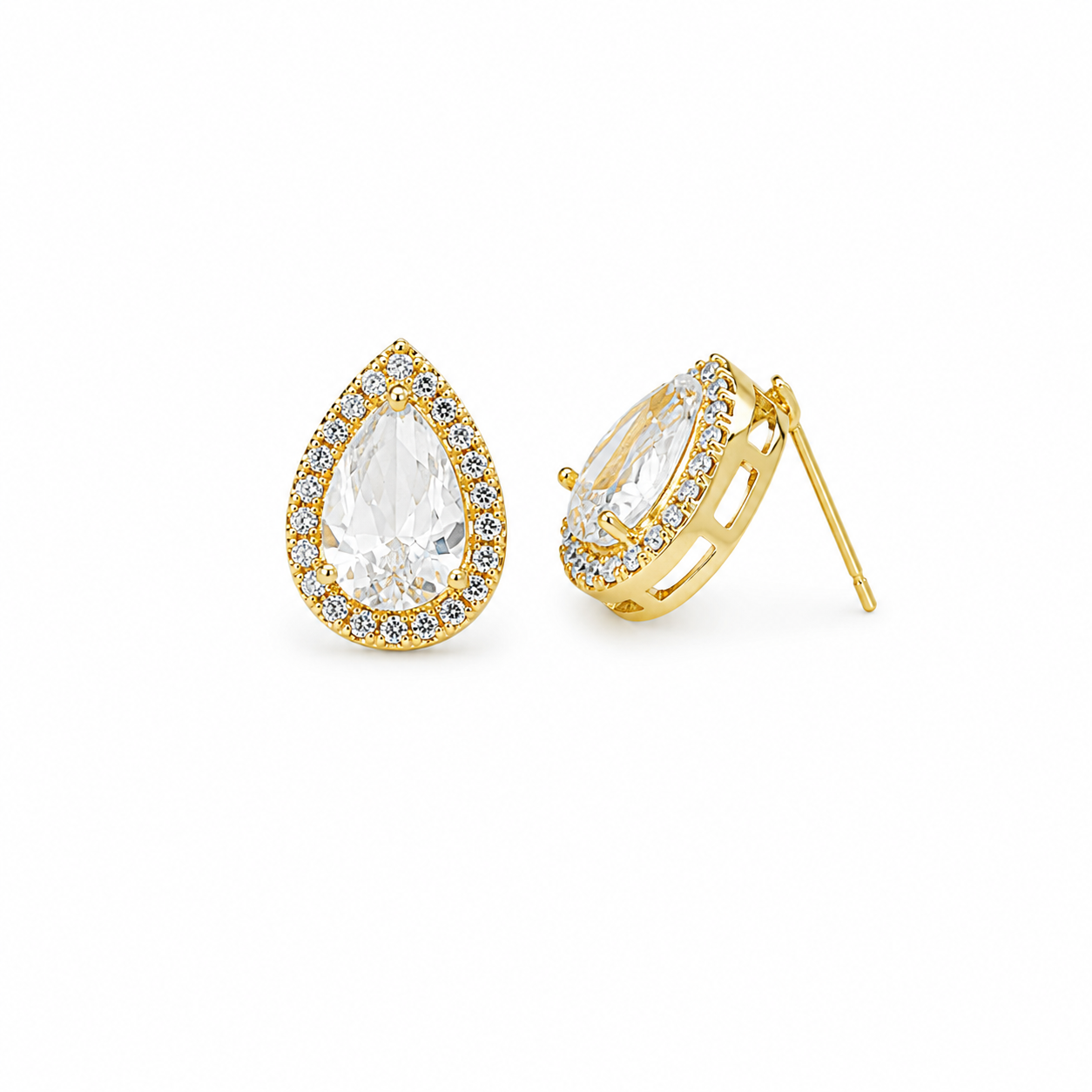 Celeste Pear Halo Stud Earrings