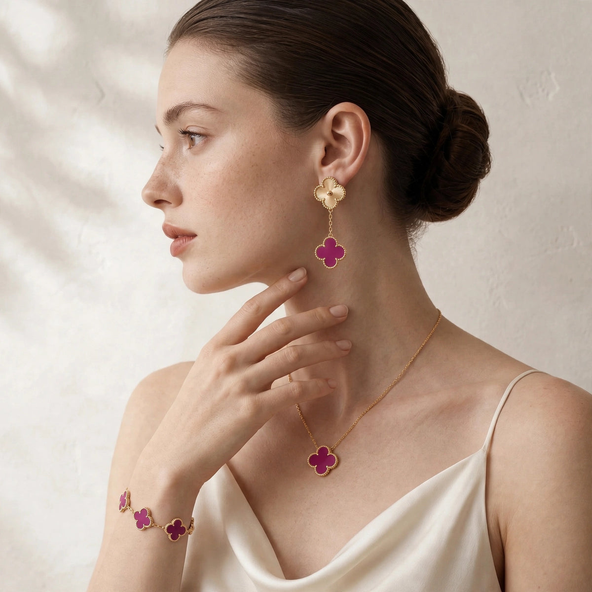 Fuchsia Clover Drop Earrings