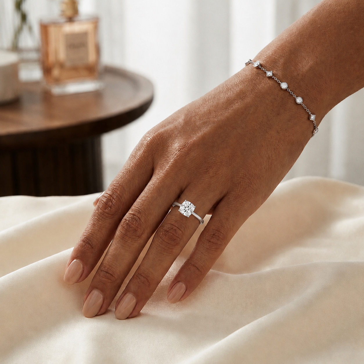 Silver Cushion Solitaire Ring