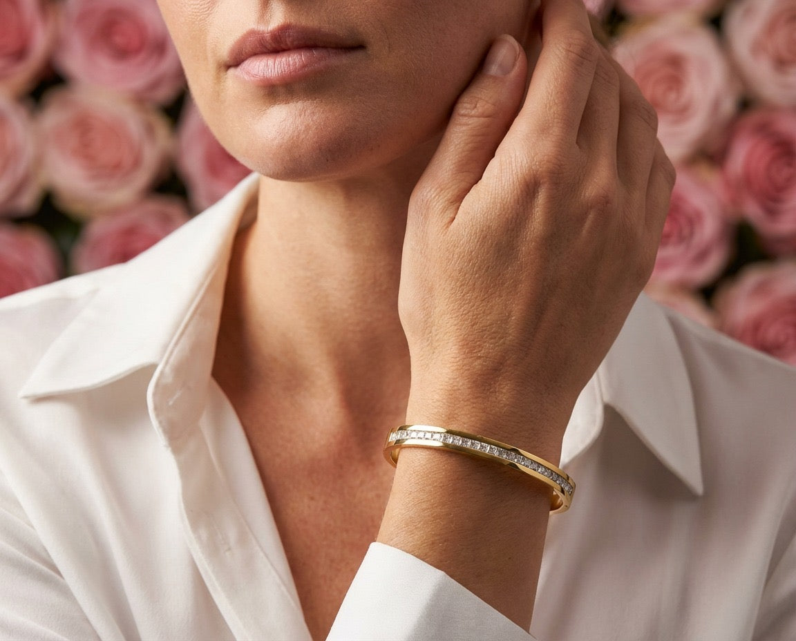 Elara Slim Pavé Gold Bangle