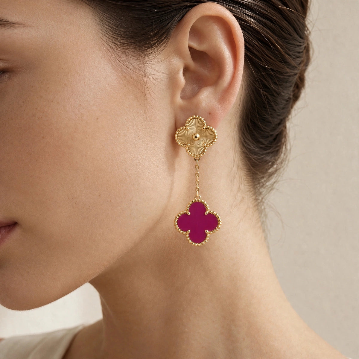 Fuchsia Clover Drop Earrings