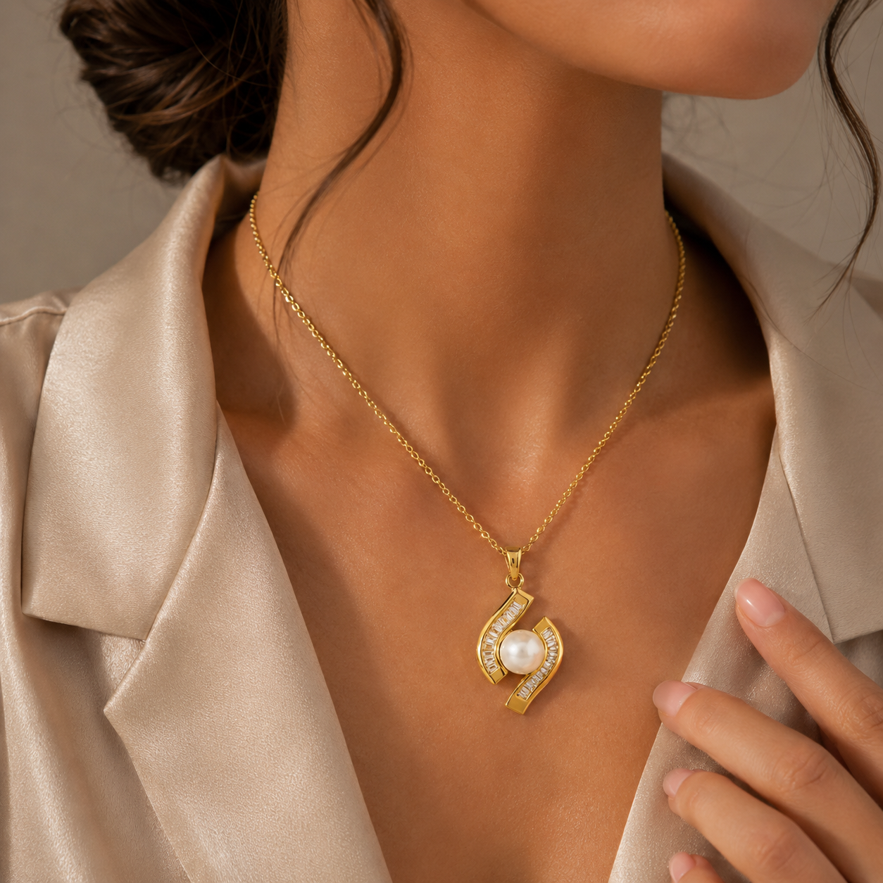 Pearl & Pave Swirl Pendant Necklace