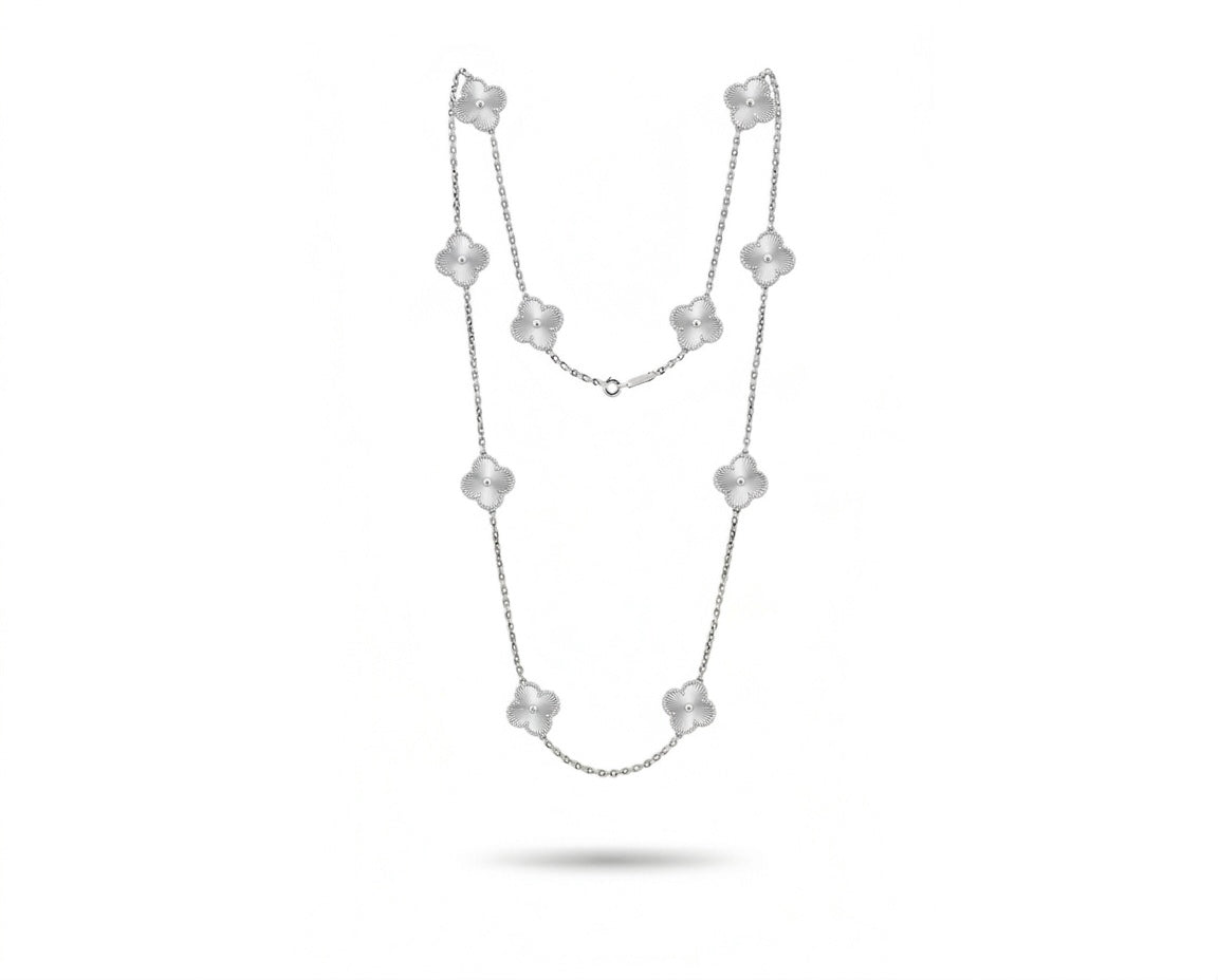 Silver Clover Long Necklace 35”