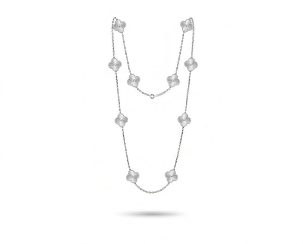 Silver Clover Long Necklace 35”