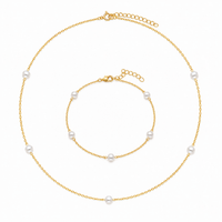 14K Gold Plated Silver Pearl Necklace & Bracelet Set