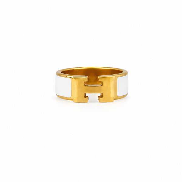 White & Gold H Ring