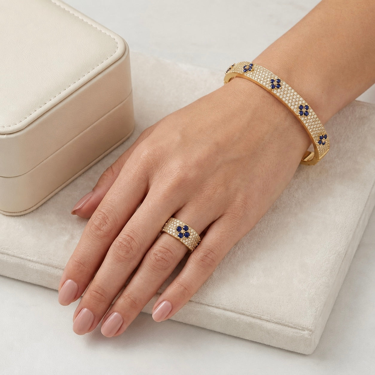 Navy Fleur Pavé Ring