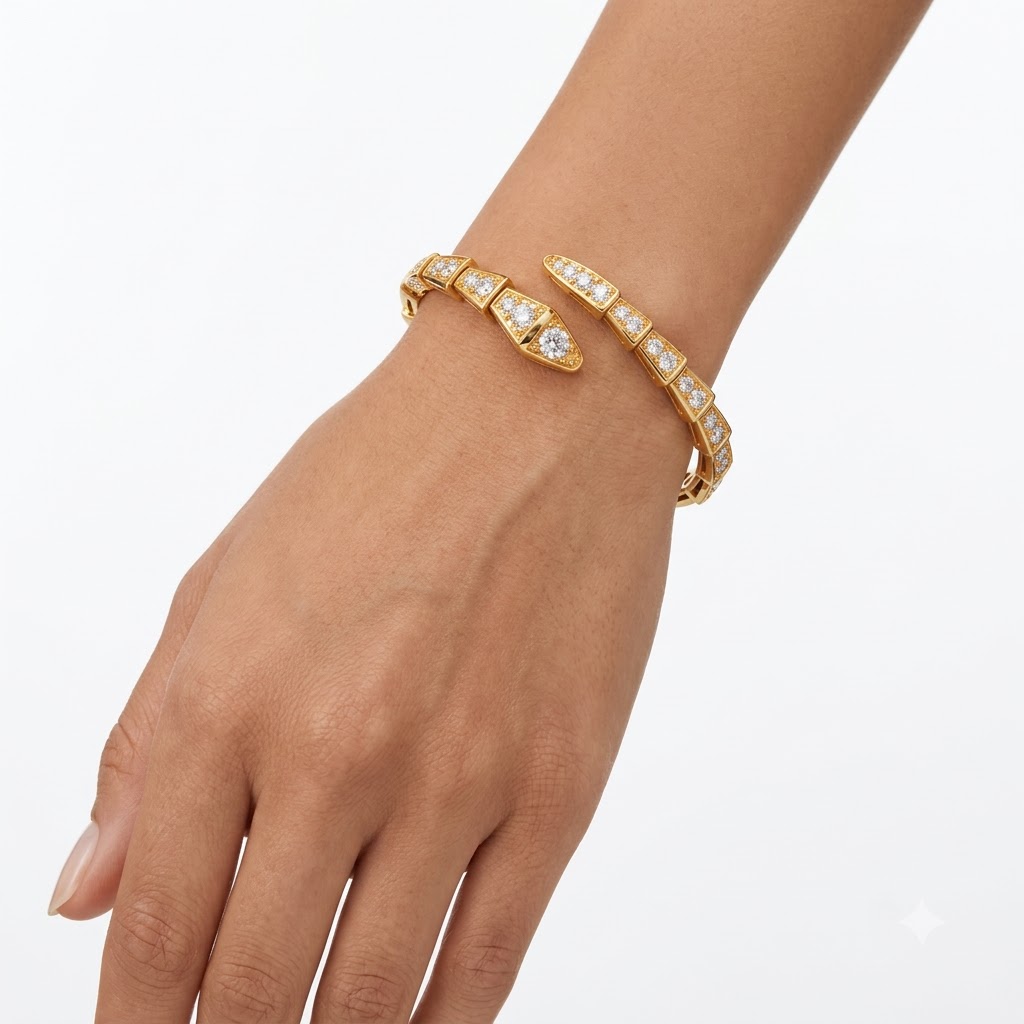 Gold Serpent Pavé Cuff Bracelet