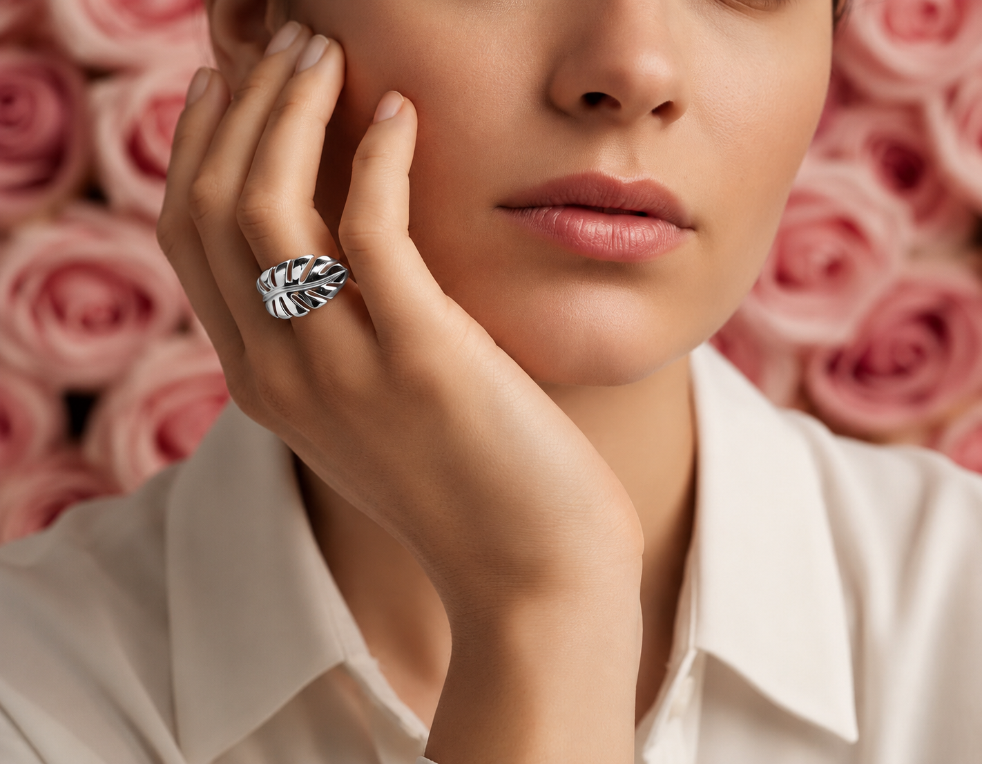 Silver Monstera Leaf Ring