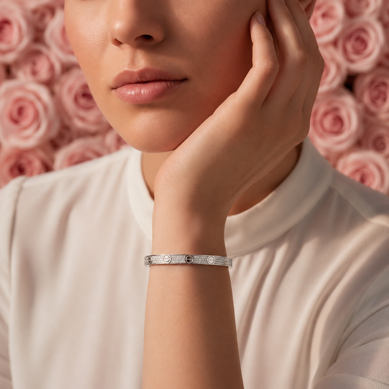 Silver Crystal Love Bangle