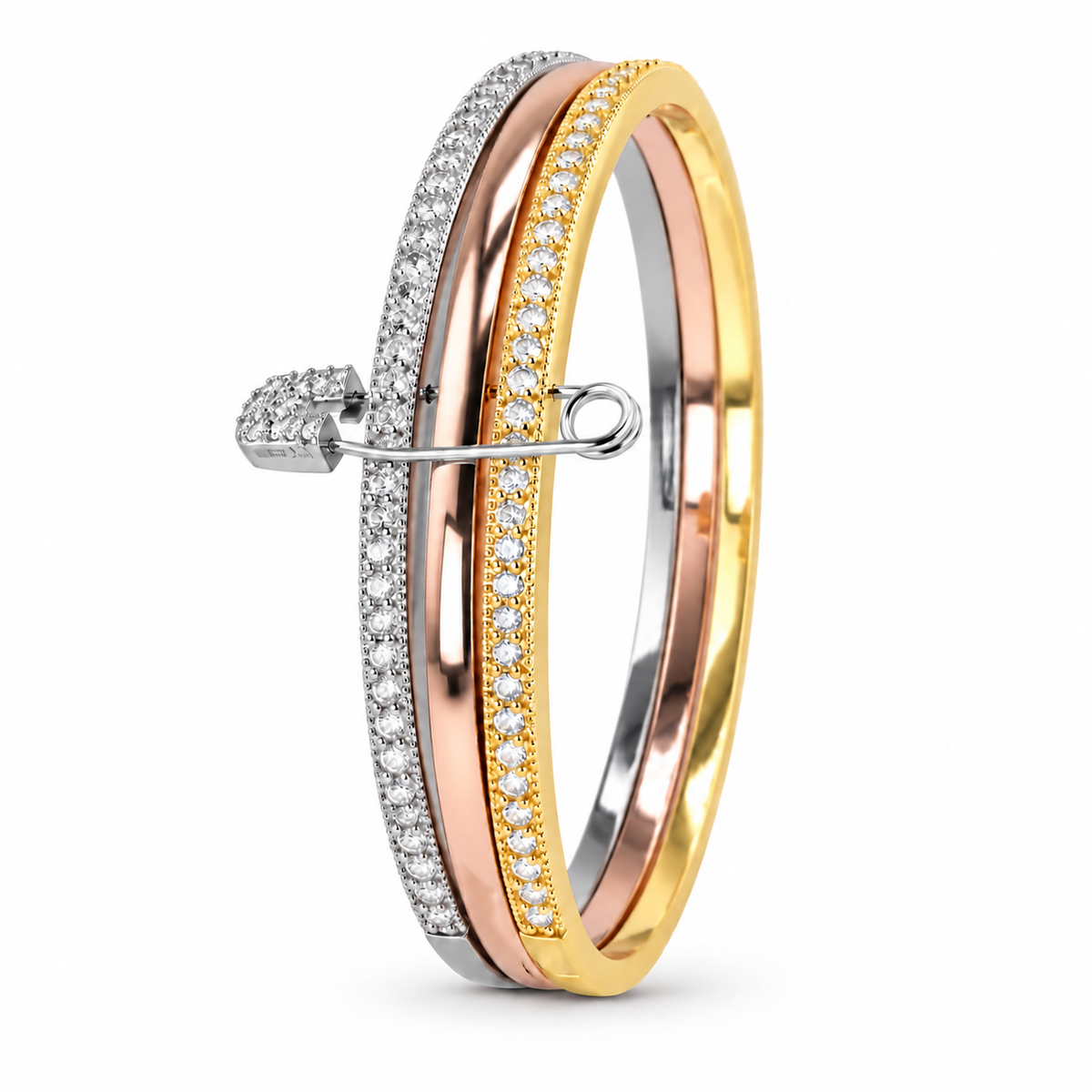 Luxe Tri-Tone Safety Pin Bracelet – Silver