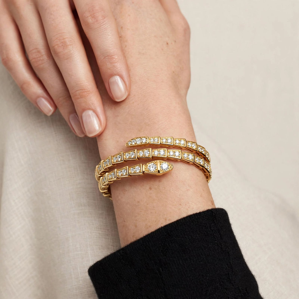 Gold Serpent Pavé Double Wrap Bracelet
