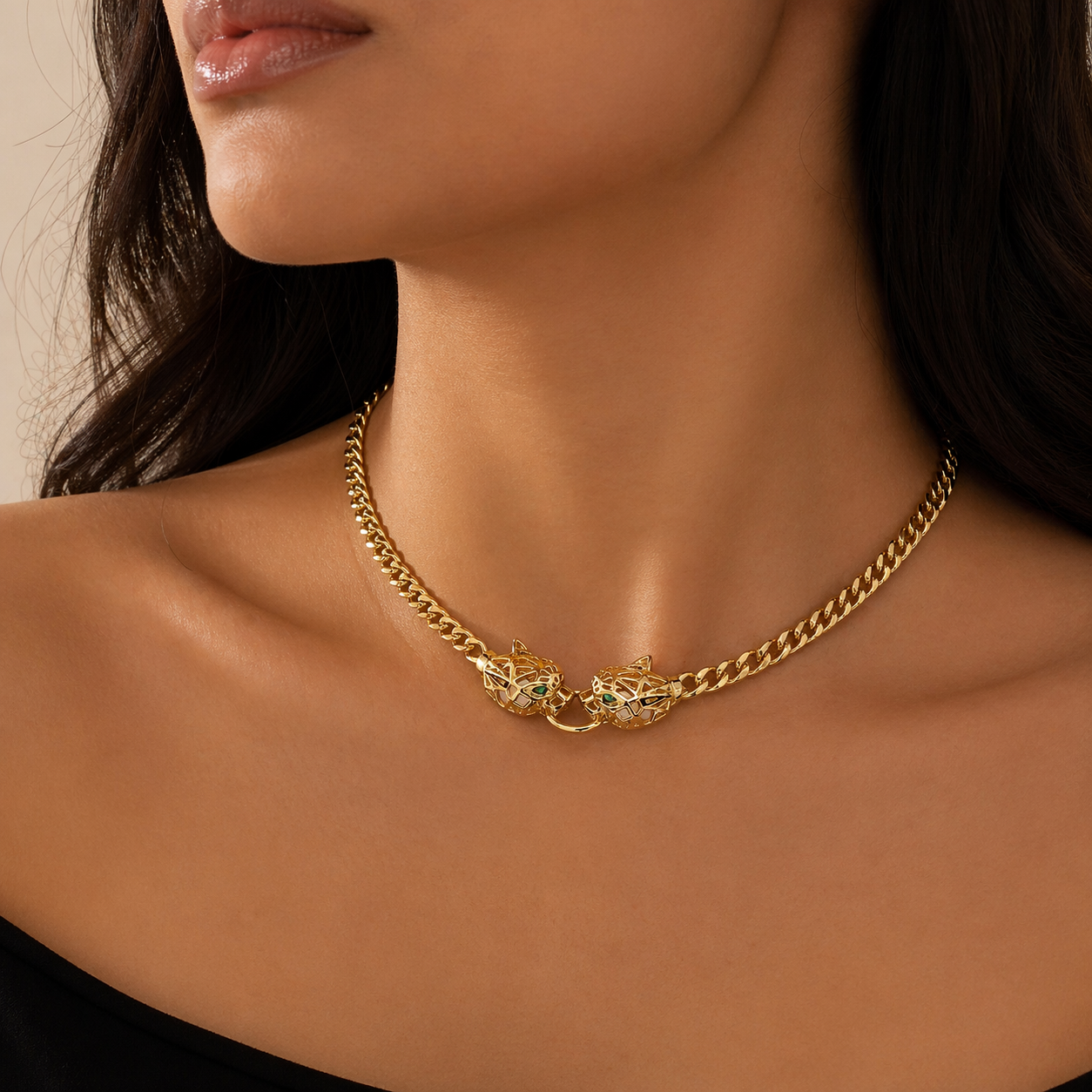Golden Panther Dual Charm Necklace