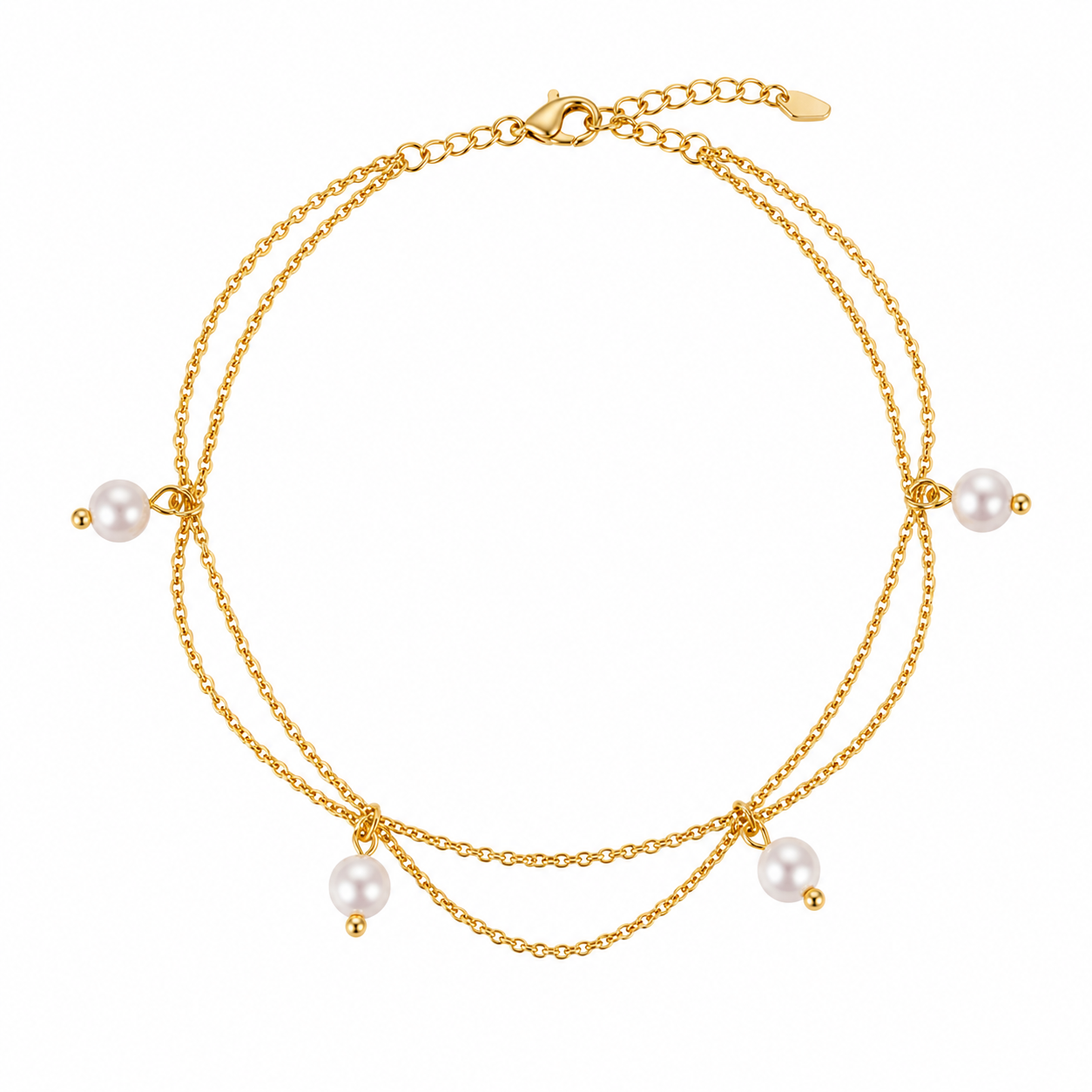 Pearl Cascade Double Chain Anklet