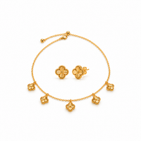 Golden Clover Charm Necklace & Earring Set
