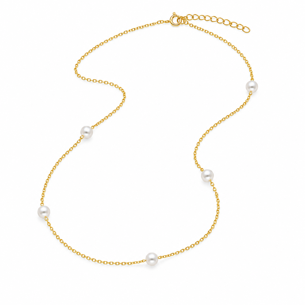 14K Gold Plated Silver Pearl Necklace & Bracelet Set