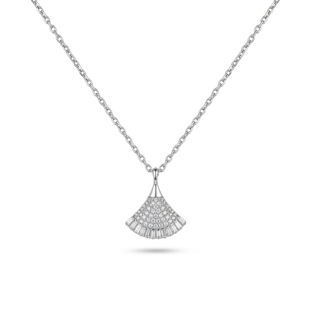 Celeste Silver Fan Pendant Necklace
