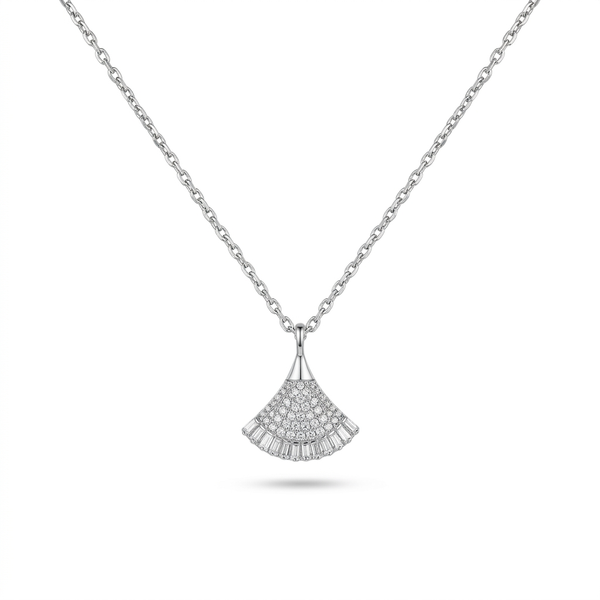 Celeste Silver Fan Pendant Necklace