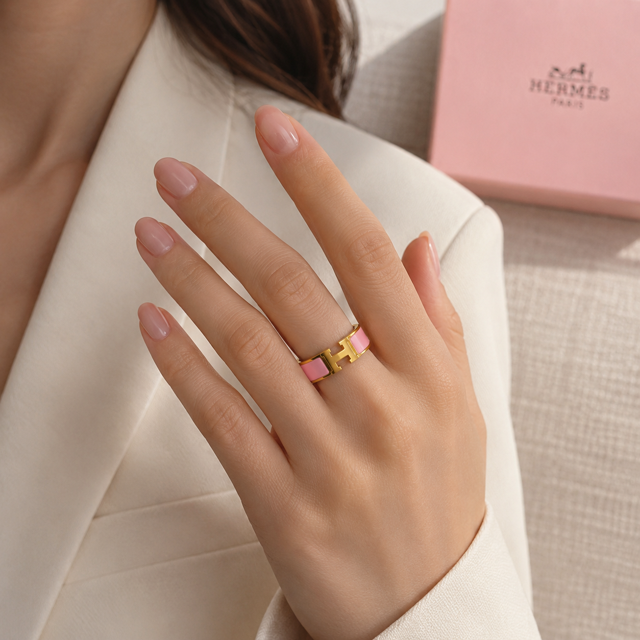 Pink & Gold H Ring