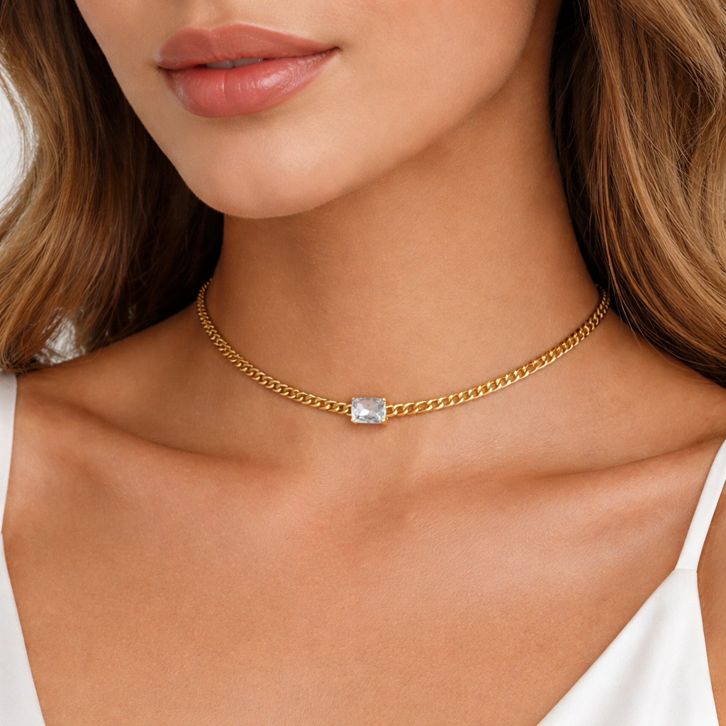 Gold Chain Crystal Choker