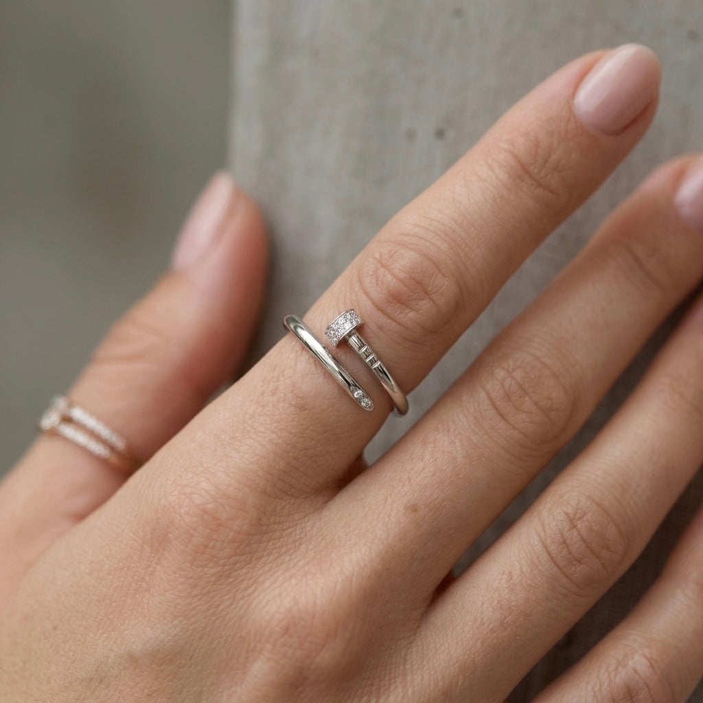 Silver Nail Zircon Ring
