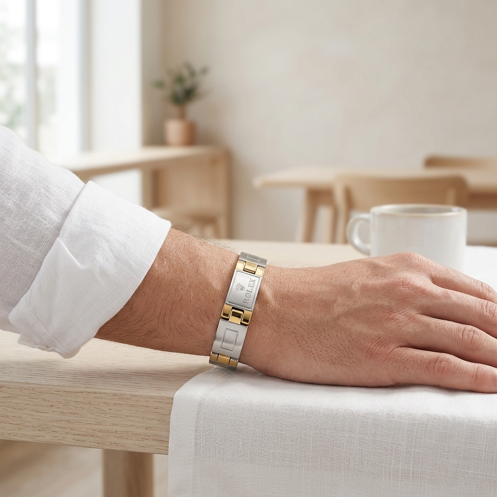 Crown Link Two-Tone Men’s Bracelet
