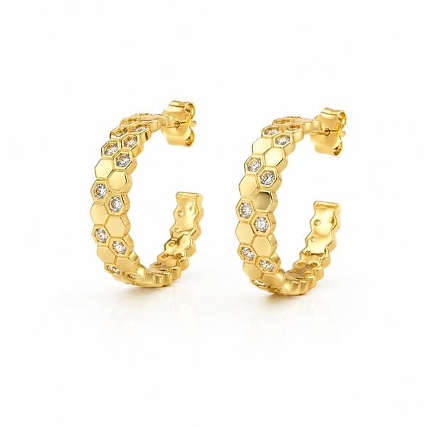 Honeycomb Zircon Hoop Earrings