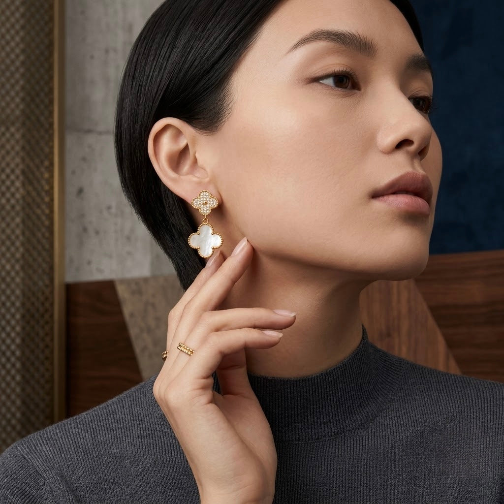 Pearl Clover Drop Earrings