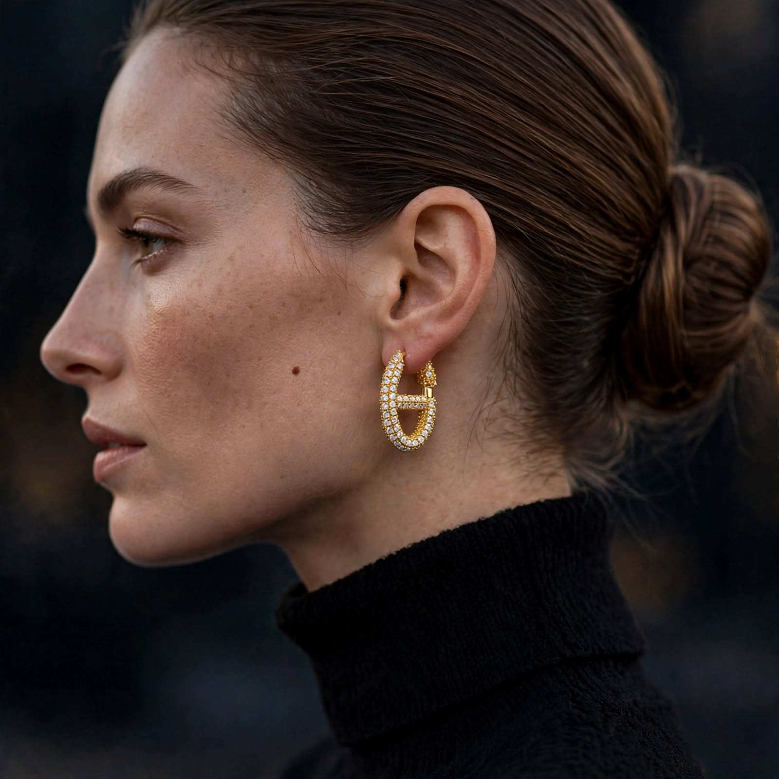 Elara Pavé Oval Hoop Earrings