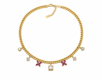 Fuchsia Crystal Charm Gold Necklace
