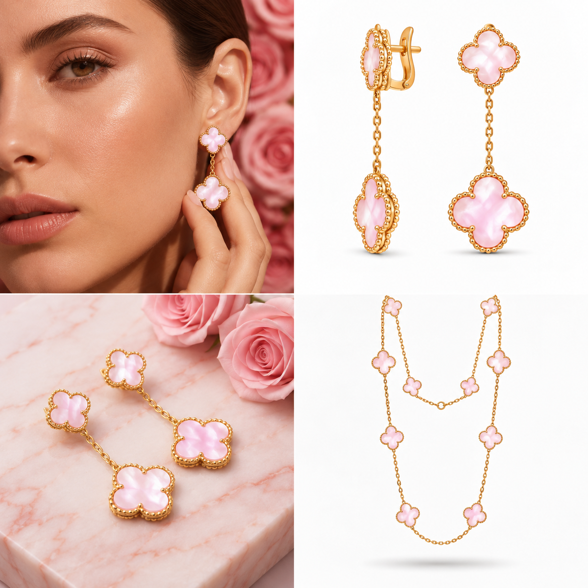 Éclat Rosé Clover Drop Earrings