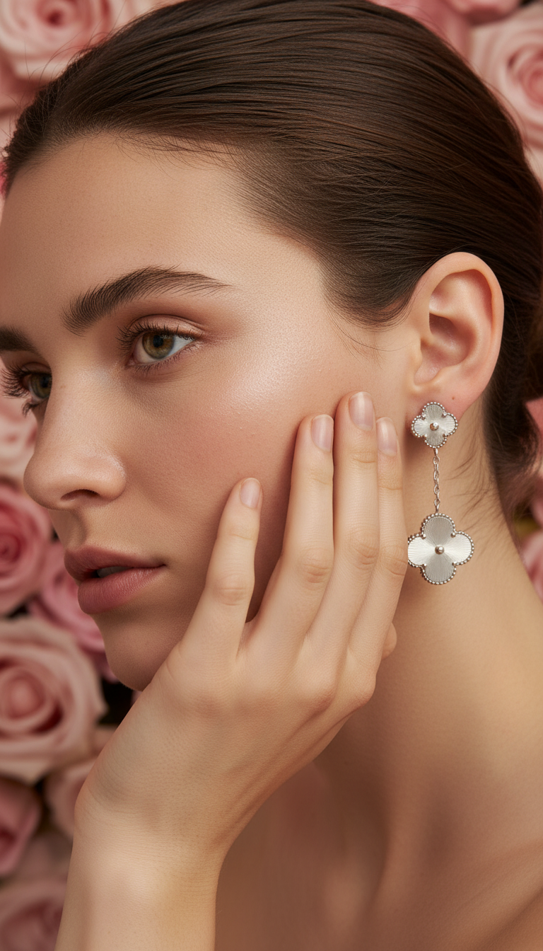 Silver Clover Drop Earrings