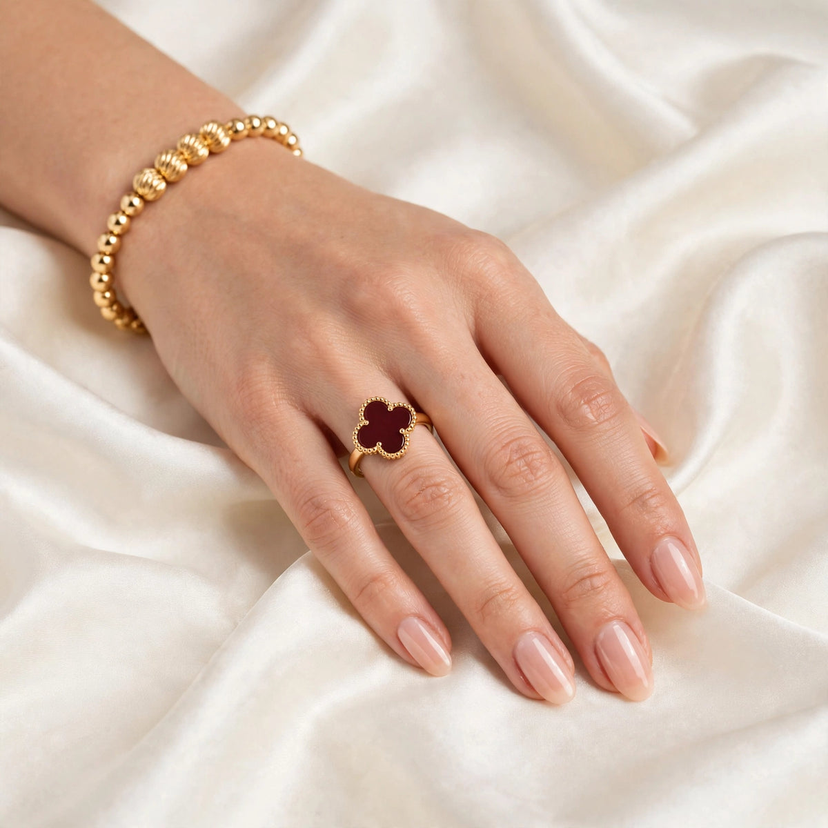 Burgundy Clover Ring