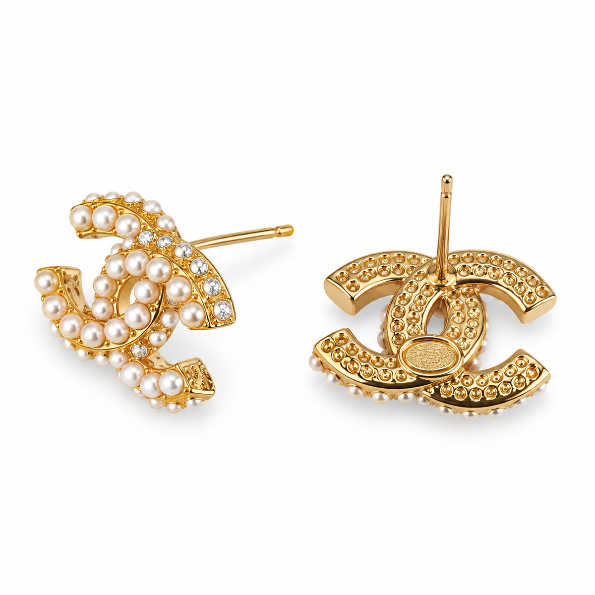 Luxe Gold Pearl Interlock Stud Earrings