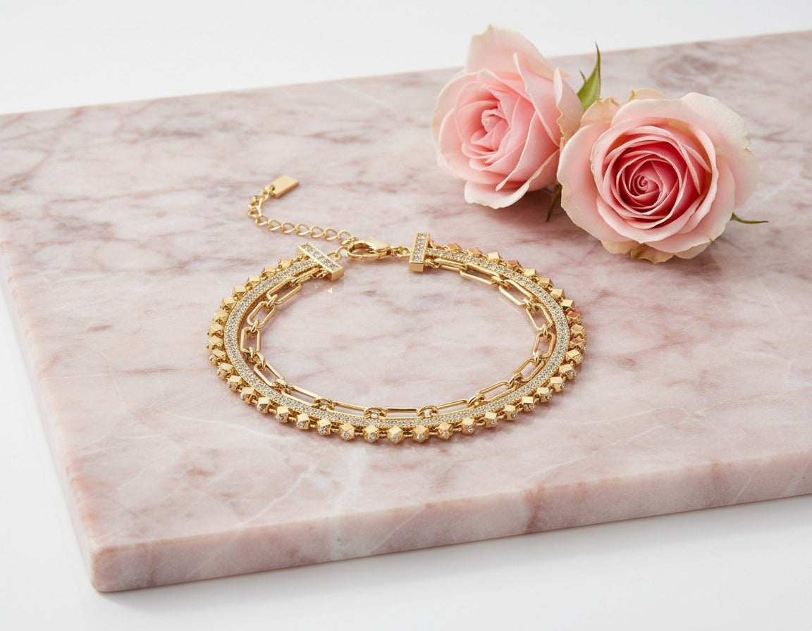 Luxe Layered Crystal Gold Bracelet