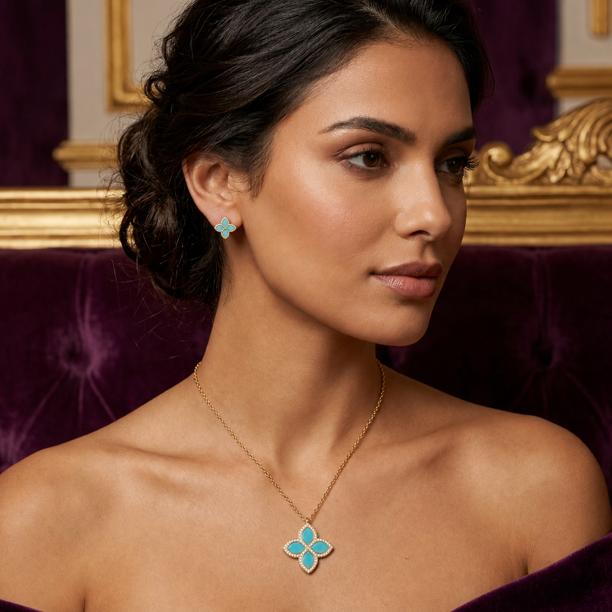 Turquoise Clover Jewelry Set