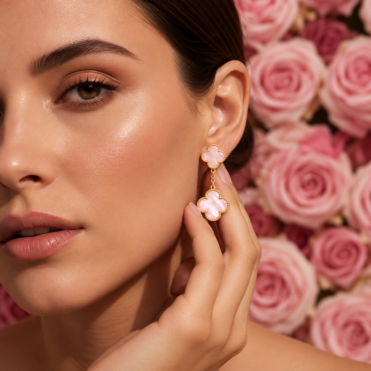 Éclat Rosé Clover Drop Earrings
