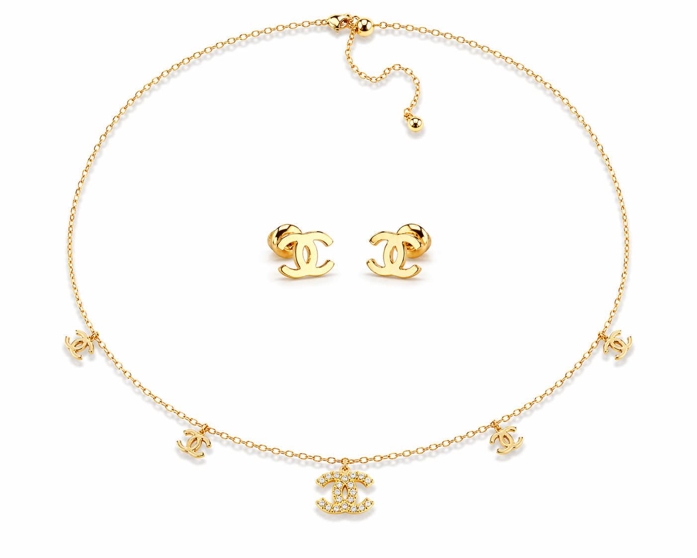Logo Charm Gold Choker Set (Necklace + Earrings)