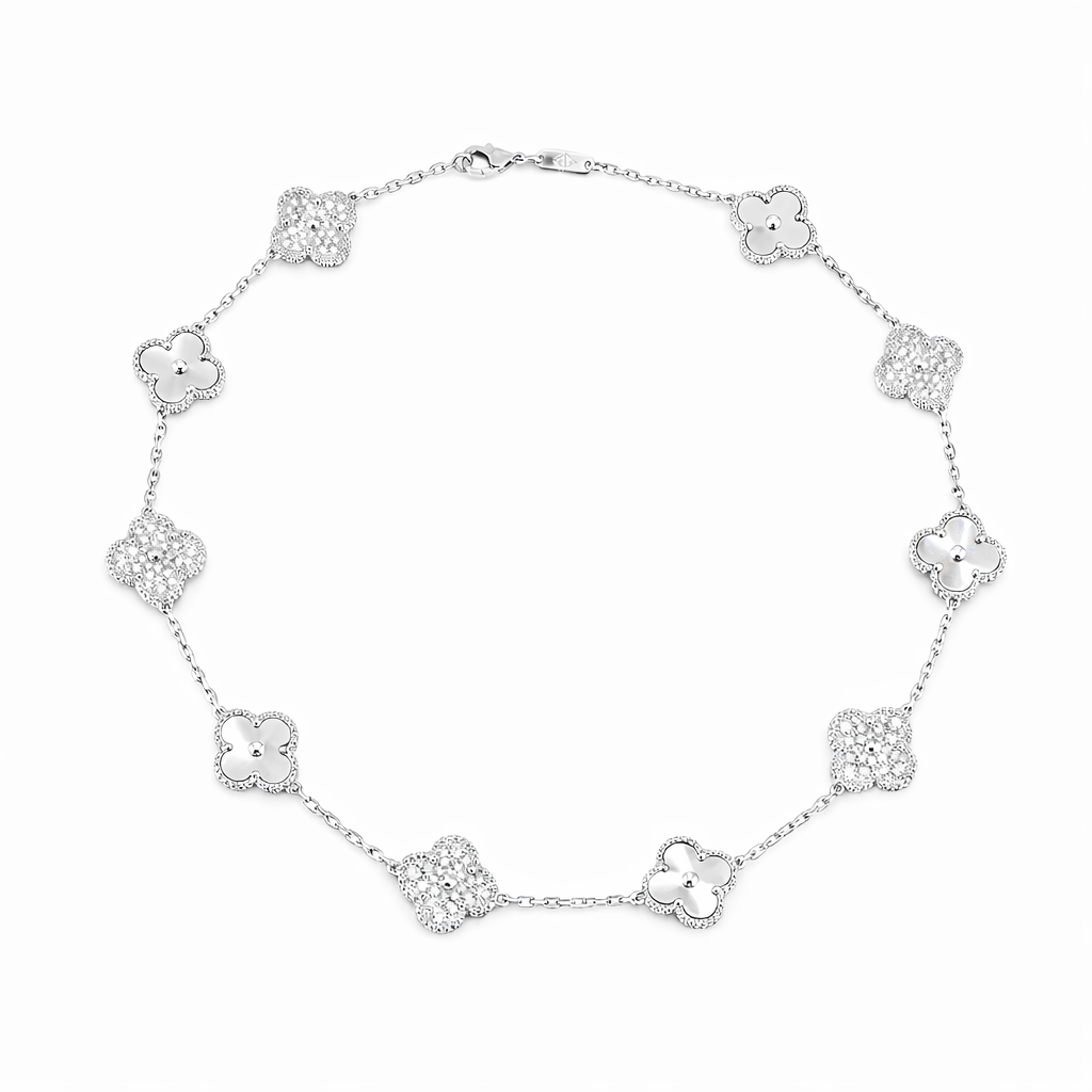 Clover Zircon Silver Necklace