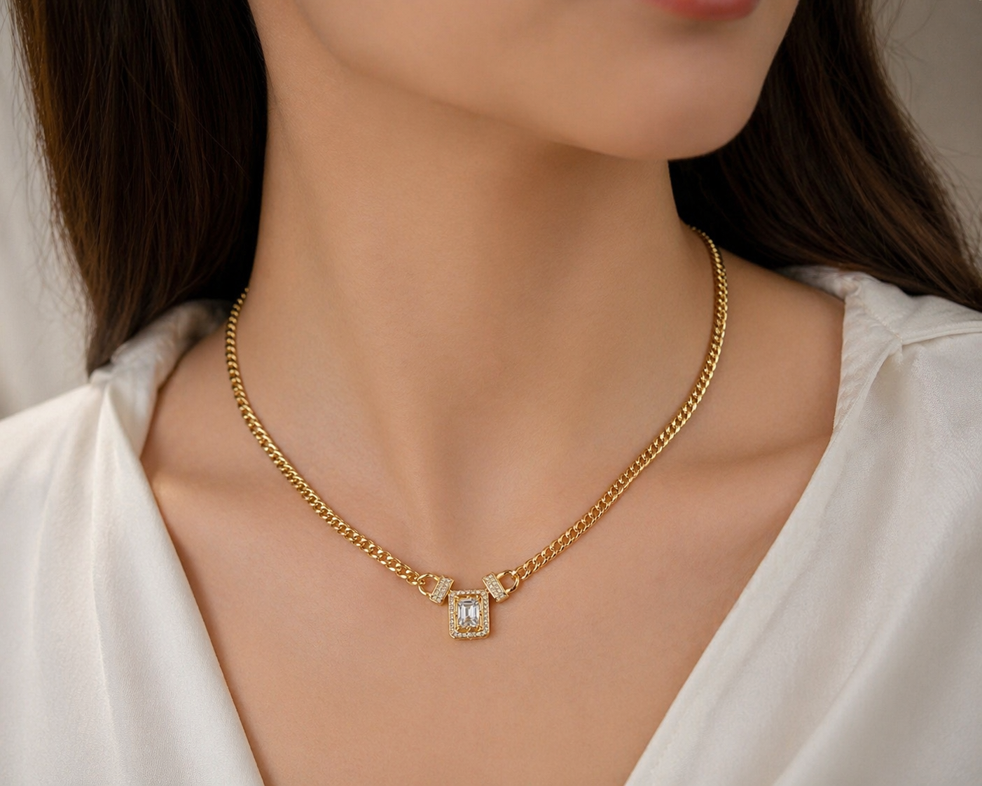 Emerald Drop Cuban Chain Necklace