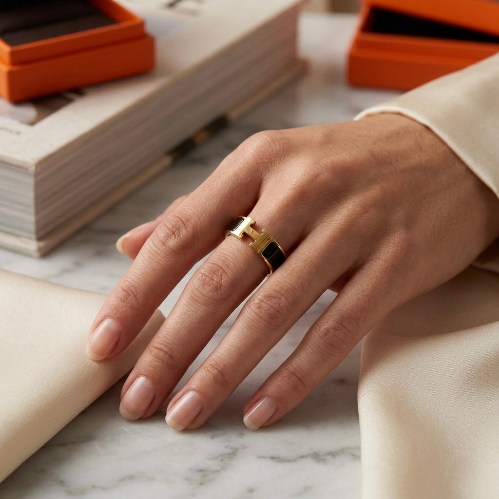 Black & Gold H Ring