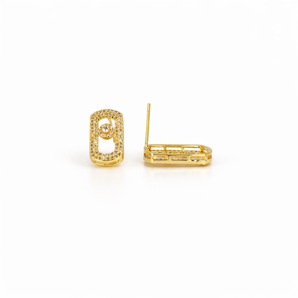 Crystal Rectangular Link Stud Earrings