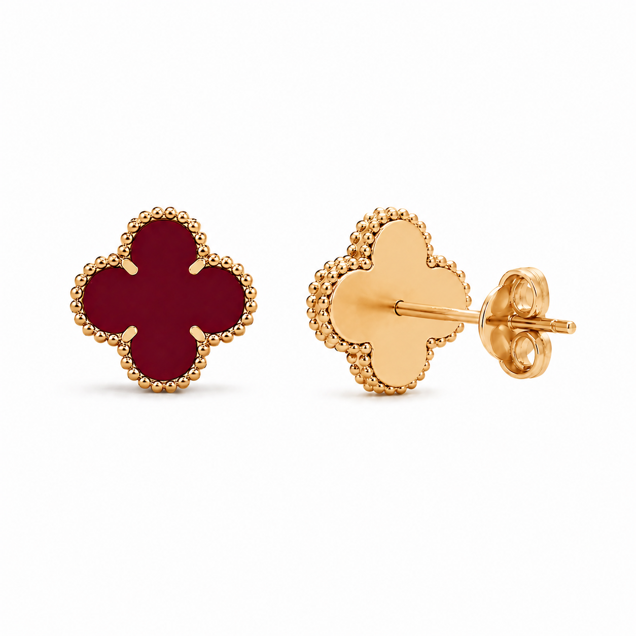 Clover Stud Earrings – Maroon Edition